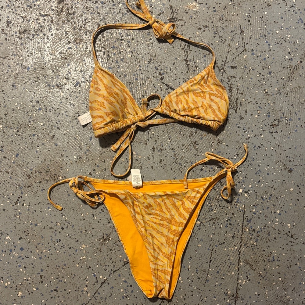 Aerie Stylish Yellow Zebra Print Bikini